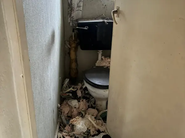 Fire-damaged house before clearance