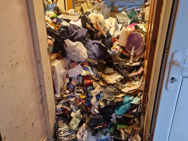 Hoarded kitchen and living rooms before clearance
